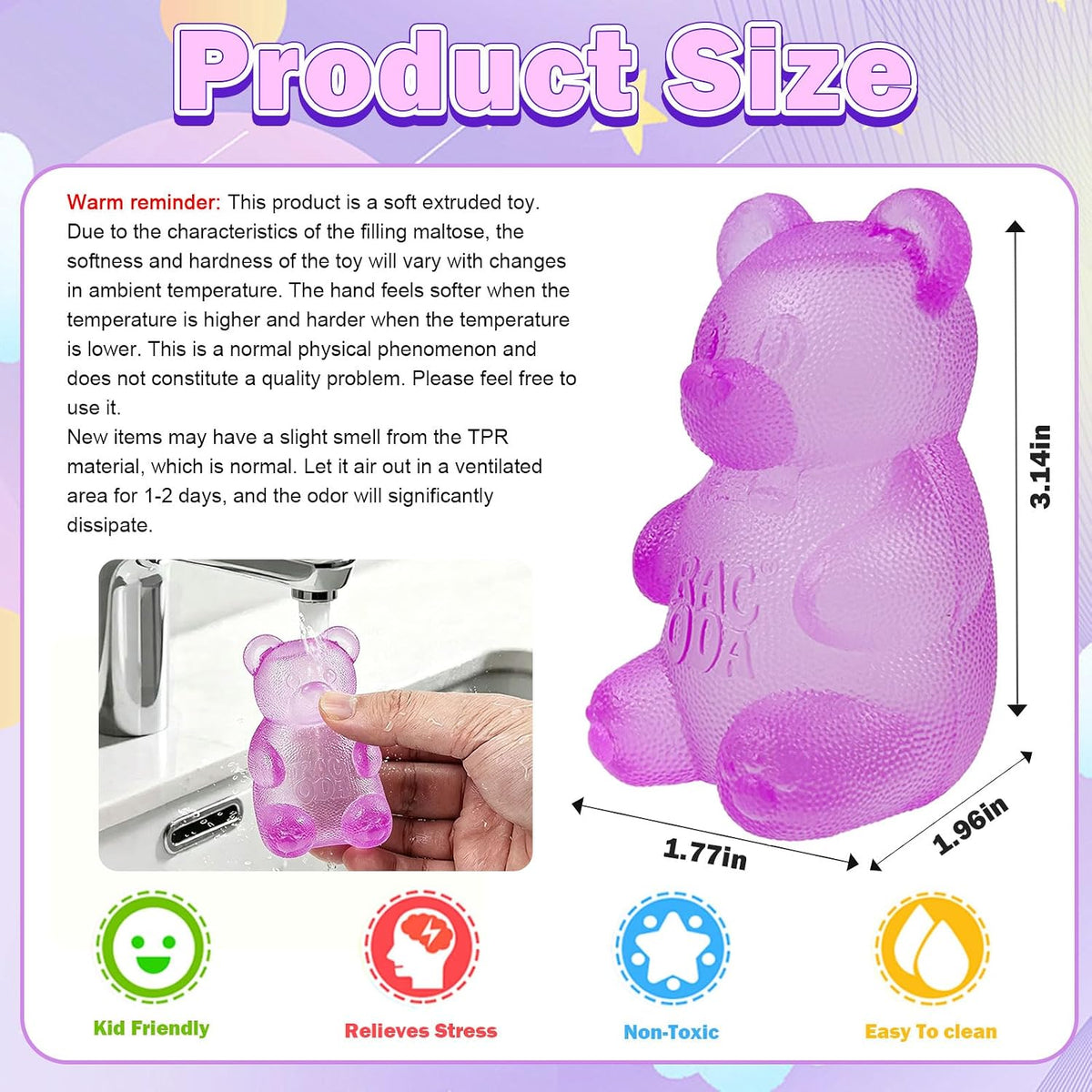 4 Pack Squeezing Bear Slow Rising Squishy Stress Ball, Anxiety Relief & Focus Toy, Squeeze Toys for Sensory Play，Sensory Fidget Toys for Stress Relief & Relaxation