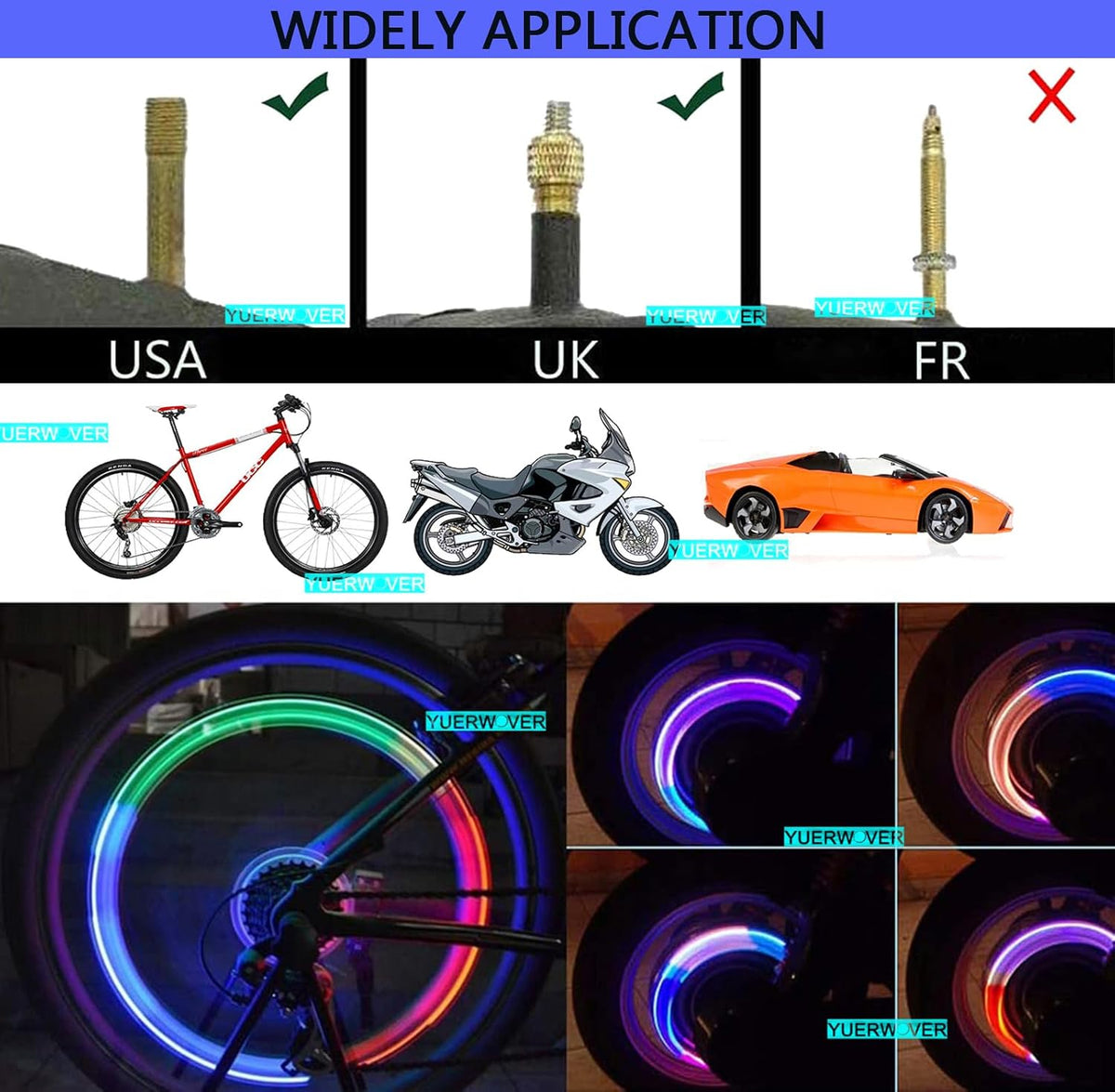 4/8 LED Bike Wheel Lights Car Tire Valve Stems Caps Bicycle Motorcycle Waterproof Tyre Spoke Flash Lights Cool Reflector Accessories for Kids Men Women with 10 Extra Batteries