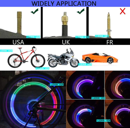 4/8 LED Bike Wheel Lights Car Tire Valve Stems Caps Bicycle Motorcycle Waterproof Tyre Spoke Flash Lights Cool Reflector Accessories for Kids Men Women with 10 Extra Batteries