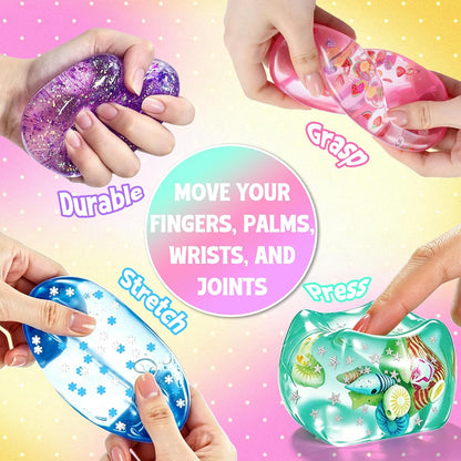 4Pcs Cube Stress Balls, Cube Fidget Toys Adults for Kids, Glitter Filled Sensory Toys, Ocean Fruit Snow Flake Squeeze Toys, Slow Rise Squishies Stress Balls for Party, Festival, Birthday Toy Gift