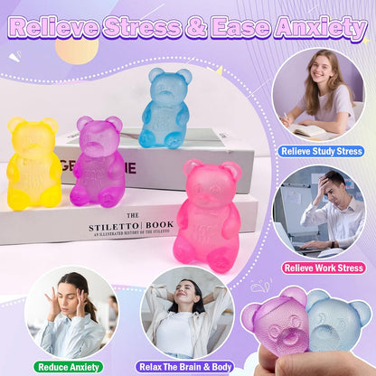 4 Pack Squeezing Bear Slow Rising Squishy Stress Ball, Anxiety Relief & Focus Toy, Squeeze Toys for Sensory Play，Sensory Fidget Toys for Stress Relief & Relaxation