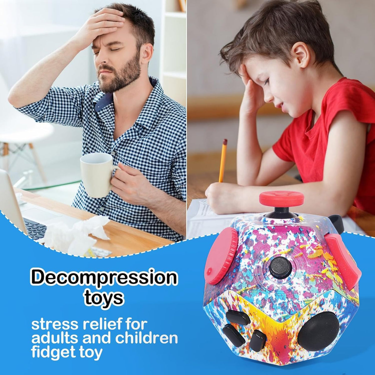 Mini Fidget Toys, Colorful Idea Fidget Dodecagon Toys for Adults and Children Help Relief Stress,Anxiety,Adhd,Autism,Promotes Focus and Relaxing (Colorful Fireworks Patterns)
