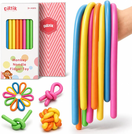 10 Pack Sensory Autism Toys for Kids – Gift Box Upgraded Extra-Thick Stretchy Sensory Strings for School Classroom Rewards Back to School Birthday Party Favors (Smooth)