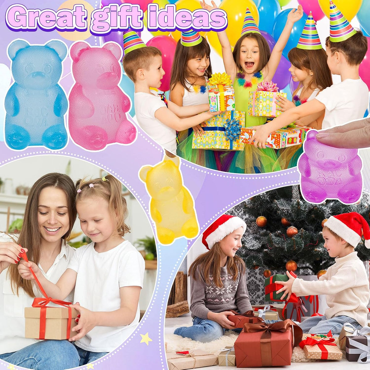 4 Pack Squeezing Bear Slow Rising Squishy Stress Ball, Anxiety Relief & Focus Toy, Squeeze Toys for Sensory Play，Sensory Fidget Toys for Stress Relief & Relaxation