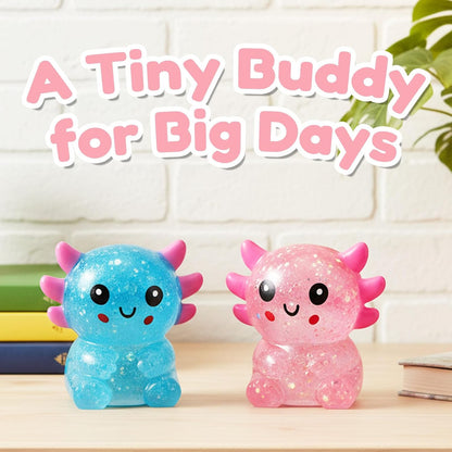 Glitter Axolotls Squishies Toy, Stretchy Axolotls Stress Ball, Soft Squeeze Sensory Fidget Toys for Kids Adults, Cute Easter Basket Stuffers Party Favors Classroom Prizes (2 Colors A)