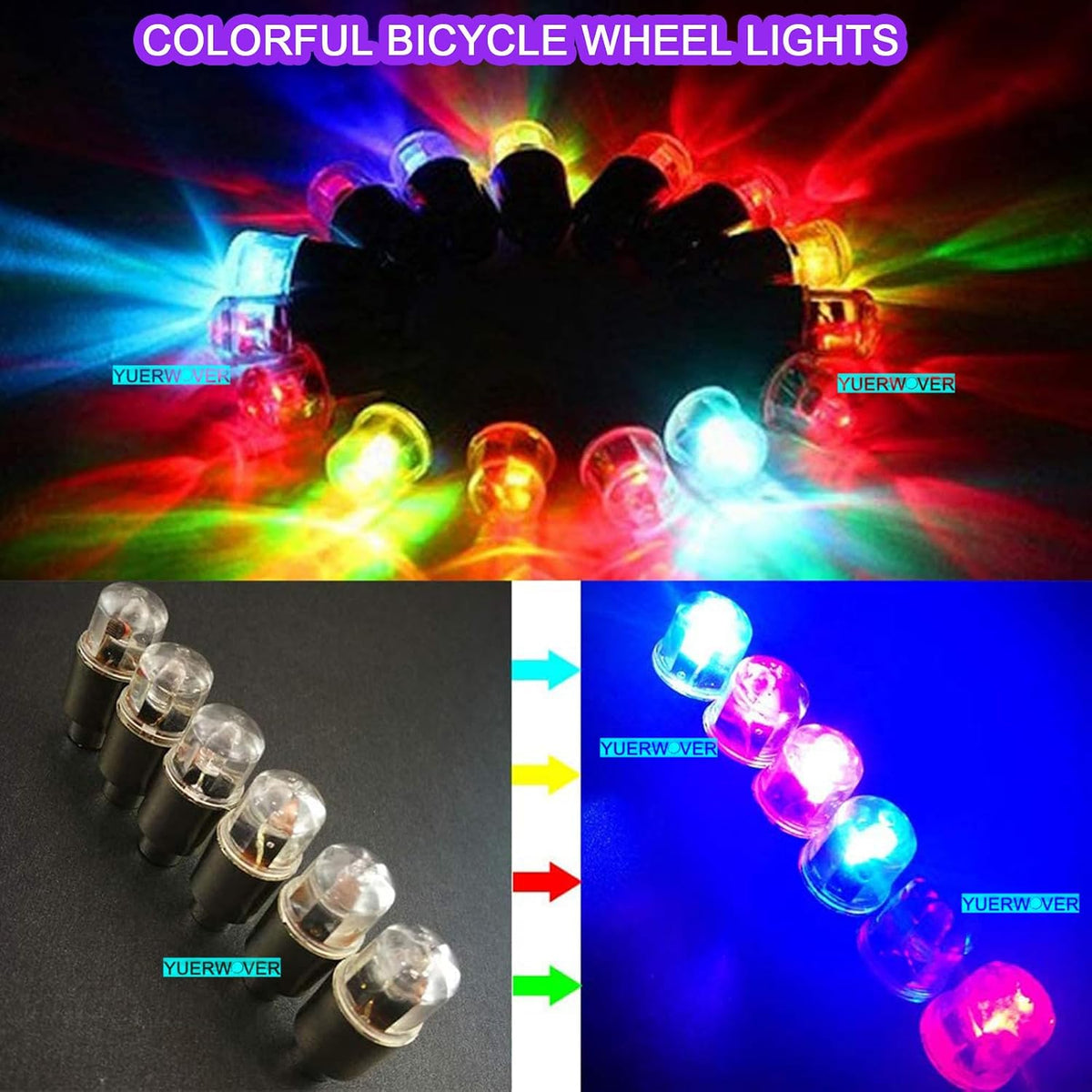 4/8 LED Bike Wheel Lights Car Tire Valve Stems Caps Bicycle Motorcycle Waterproof Tyre Spoke Flash Lights Cool Reflector Accessories for Kids Men Women with 10 Extra Batteries