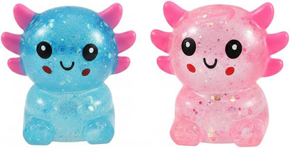 Glitter Axolotls Squishies Toy, Stretchy Axolotls Stress Ball, Soft Squeeze Sensory Fidget Toys for Kids Adults, Cute Easter Basket Stuffers Party Favors Classroom Prizes (2 Colors A)