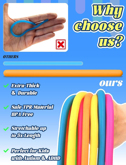 10 Pack Sensory Autism Toys for Kids – Gift Box Upgraded Extra-Thick Stretchy Sensory Strings for School Classroom Rewards Back to School Birthday Party Favors (Smooth)