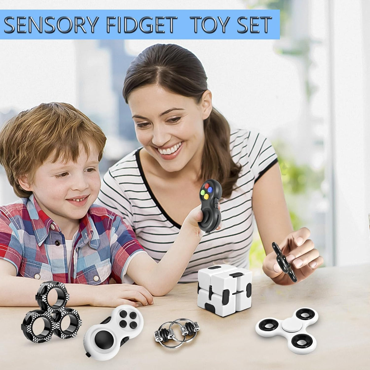 5PC Fidget Toys Adults Set Fidgets for Classroom Must Have Autism Sensory Pack Figette Cube ADHD Special Treasure Prize Tool Stress Relief Desk Cool Gadget for Kid Easter Basket Stuffers for Teen Boys